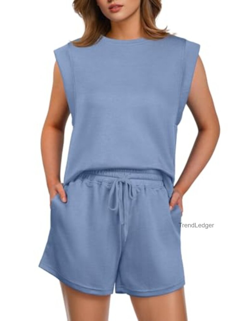 Women's 2 Piece Lounge Set Cap Sleeve Top Shorts with Pockets